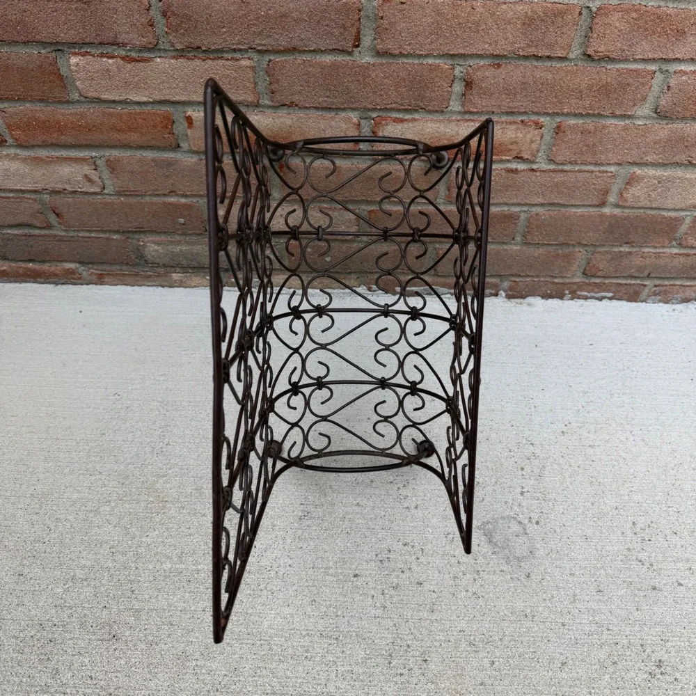 Magazine Rack Bronzed Wire Wrought Iron Heart Scroll Vintage Log Rack Cottage